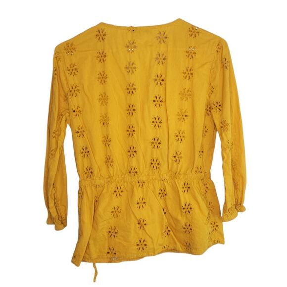 Madewell Scalloped Eyelet Wrap Top Marigold Yellow - Picture 5 of 9